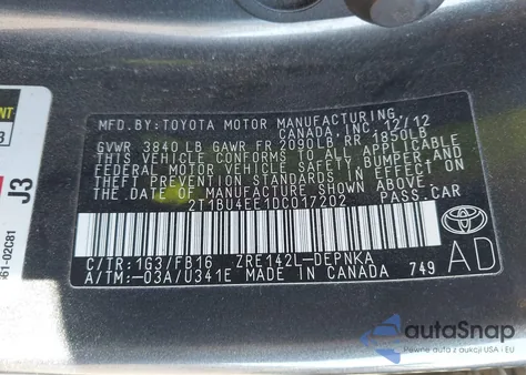 2013 Toyota Corolla Le from USA, damaged, VIN 2T1BU4EE1DC017202